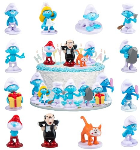 Schlümpfe Figuren Tortendeko 12 Stück Minifiguren Cartoon Tortenfiguren Set, Kinder Tortendeko Blau Smurfs, Mädchen Junge Party Geburtstag Kuchen Dekoration Geburtstags Party Liefert
