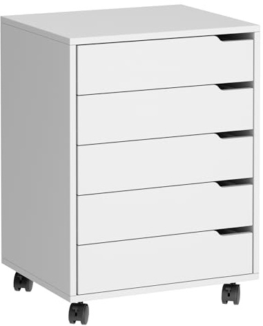 SDHYL 5-Schublade vertikaler Aktenschrank mit Griffen, rollwagen mit schubladen， rollcontainer mit schubladen，unter Schreibtisch Schublade Lagerung für Home Office, 5 Schubladen,weiß
