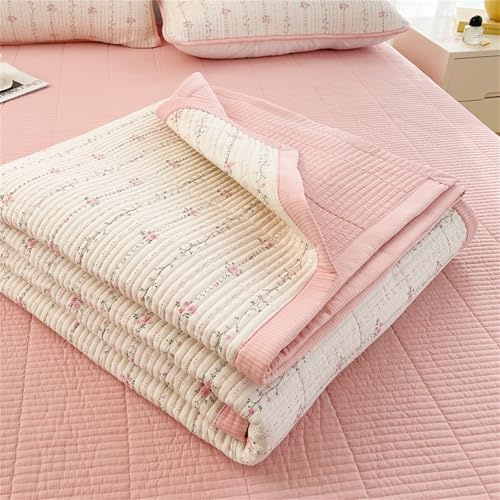 Highdi Colcha Acolchada Individual/Doble/King, Estampado Floral Colcha Cama Ligero Patchwork, Manta Sofa Suave, Manta Cama Multiusos Reversible Cama para Alle Jahreszeiten (Rosa,230x250cm)