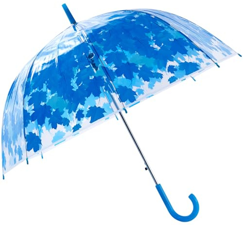 Meichoon Parapluie transparent à bulles avec motif feuilles - Couverture dôme transparente - 8 os - En fibre de verre - Squelette en acier - Coupe-vent et imperméable - Poignée en J - Pour femme et
