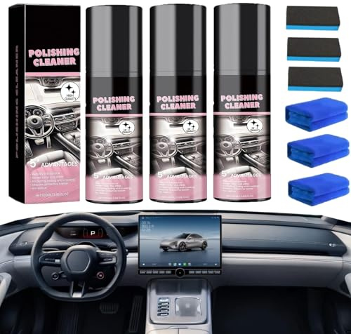 Lot de 3 nettoyants de polissage pour intérieur de voiture - 100 ml - Multifonction - Pour le nettoyage de l'intérieur de la voiture