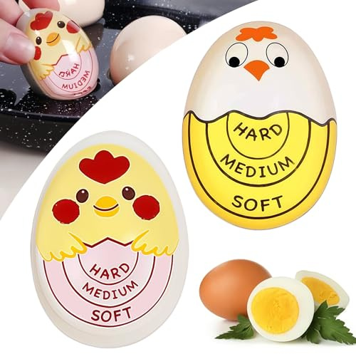 2 Pezzi Timer per Uova Sode (Morbido/Medio/Duro), Misuratore di Cottura Delle Uova, Timer per Cuociuova, Divertente e Carino Egg Timer,Scegliere la Maturità Delle Uova in Base Al Cambiamento di Colore
