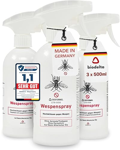 BIOFORMEL Wespenspray - Wespen effektiv bekämpfen - Anti-Wespen-Spray für schnellen Schutz - Wespenschutz für Garten, Terrasse & Grillen - fleckenfrei (3 x 500ml)