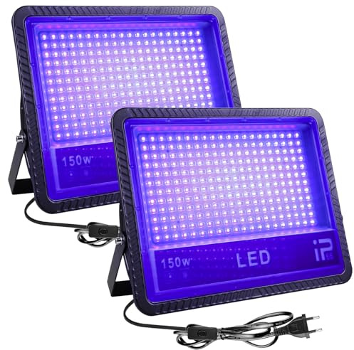 LED Schwarzlicht Strahler, 2 Stück 150W UV Schwarzlicht Scheinwerfer, IP66 UV Strahler, UV Scheinwerfer Schwarzlichtlampe für Party, Halloween, Graffiti, Disco Outdoor Events (285x240x50mm)