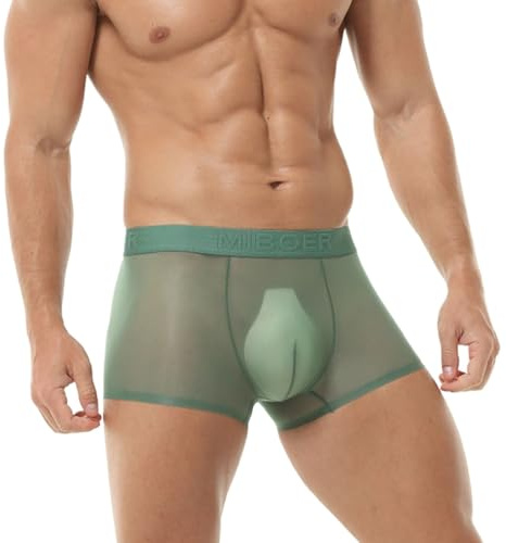 Boxer transparent pour homme - Respirant - Ultra fin - En soie glacée - Invisible - Sous-vêtements d'été - Confortable - Élastique - Léger - Doux - Pour le sport et les loisirs, vert, XL