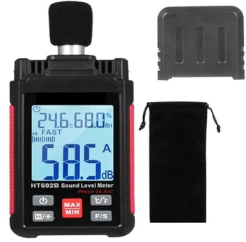 Fonometro Decibel Misuratore SPL portatile Misuratore di rumore 30-130 dB con misurazione 'umidità a temperatura,Monitoraggio stabile
