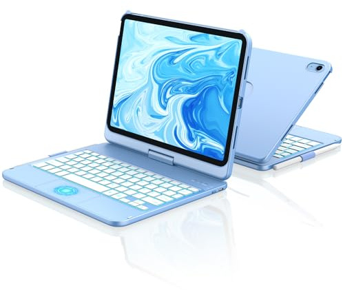 aMZCaSE Custodia per iPad 10a generazione 2022/A16 11a generazione 2025 (10,9/11 pollici) con custodia per tastiera, touch per 10a/11a generazione, girevole a 360° e portapenne, layout tedesco (blu | 7 retroilluminazione con custodia per tastiera, touch per custodia 10/11 generazione, girevole a 360° e portapenne, layout DE