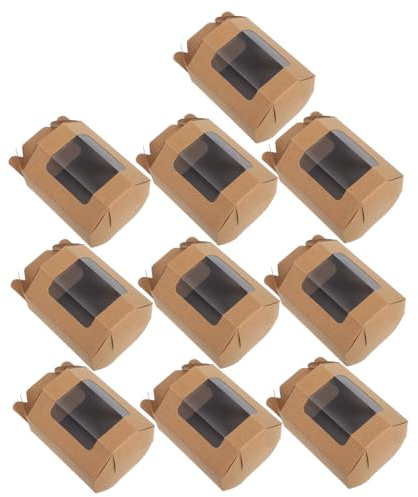 HAPINARY 10 Stück Kraftpapier Geschenkboxen mit Klarem Fenster und Praktischem Griff Muffin aufbewahrungsboxen Braune Cupcake display verpackung für Hochzeit Geburtstag und Party