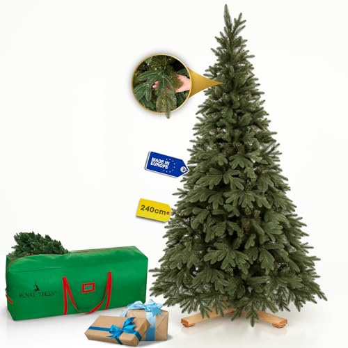 Royal Trees Albero di Natale artificiale, 240 cm, in pino scandinavo artificiale, denso con 1013 punte, albero di pino realistico grande, con robusto supporto in legno e custodia