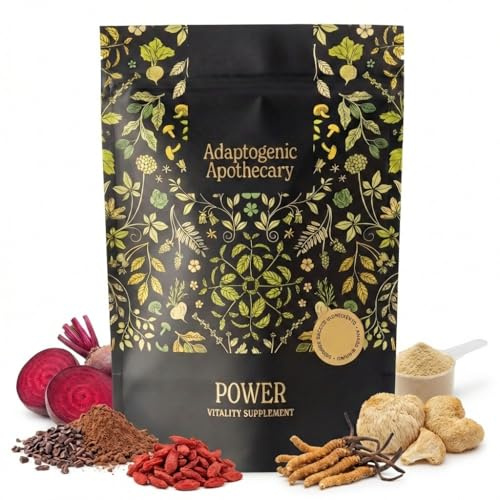 Adaptogenic Apothecary Power – Energy & Focus Support Powder with Cordyceps, Lion's Mane, Goji & Affron® Saffron | 30 Servings | Vegan | UK Made