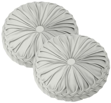 Minifactory 2pcs Washable Round Pumpkin Cushions, Soft Velvet Plush Pillows with Decorative Button, Modern Decorative Throw Pillows for Sofa, Bed, Car & Home Decor (Grey)
