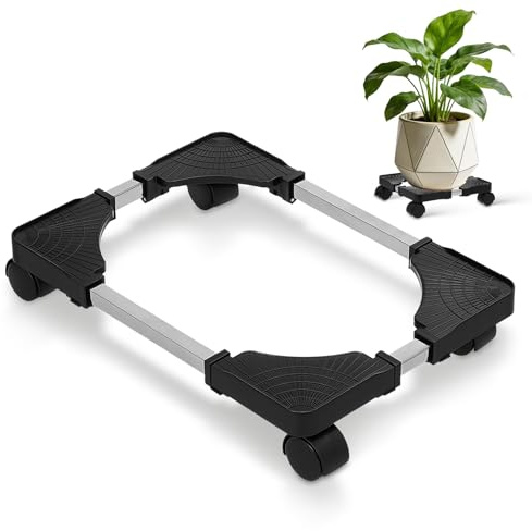 OSALADI Supporto per Piante in Plastica Rinforzata Ruote Regolabili, Carrello Portavasi Mobile Base Girevole Antiscivolo, Adatto per Interni e Vasi da 24 a 38 CM
