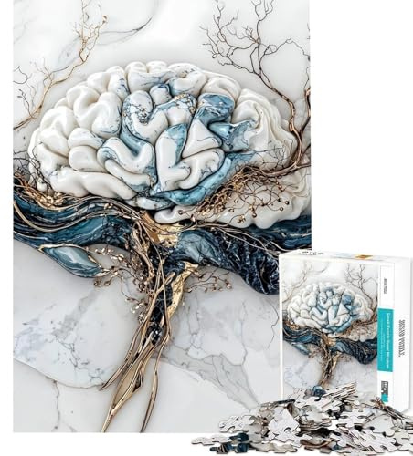 1000-teiliges Puzzle für Teenager Murmel-Gehirn mit goldenen Adern Puzzle für Erwachsene Anti-Stress-Spielzeug Musterzusammenbau pädagogische Herausforderung (Größe 38x52cm)