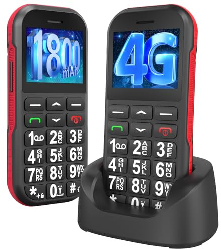 Usteetic Big Button Mobile Phone for Elderly, 4G Unlocked Senior Mobile Phones, Large Text, Large Volume, 1800mAh Long Standby, SOS Emergency Button, Charging Station, FM Radio, Black