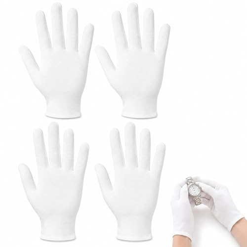 FYHJNC 4 Pairs (8 Count) Moisturizing Cotton Gloves, Breathable Stretchy White Gloves for Dry Hands, Washable Overnight Hand Care Gloves for Men Women Home Cleaning Inspection