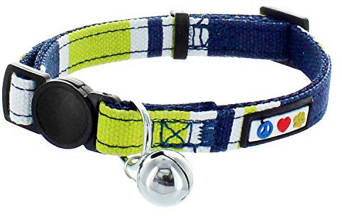 Anjing Pet Katzenhalsband, Mehrfarbig, mit Sicherheitsschnalle und abnehmbarem Glöckchen