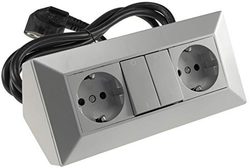 ChiliTec Steckdosenblock 2-Fach Steckdose mit Schalter 1,5m Kabel - Einzel schaltbare Steckdosen - Aufbau & Eck-Montage für Arbeitsplatte Küche Werkstatt Silber