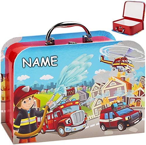 alles-meine.de GmbH Koffer/Kinderkoffer - MITTEL - Feuerwehr & Auto/Fahrzeuge - inkl. Name - 23 cm - Pappkoffer - Puppenkoffer - Kinder - Pappe Karton - Autos Fahrzeug Heliko..
