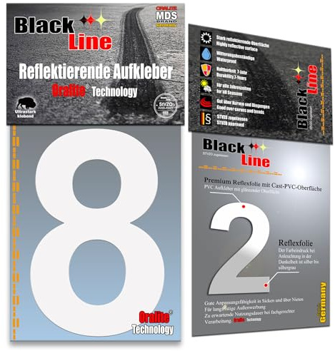 MDS Brand 15cm Design Reflektierende Zahlen Aufkleber | LKW Marking Grade reflektoren für Hausnummer & Mülltonnen | Selbstklebende Klebezahlen & Wetterfest R-15-Weiss (8)