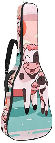 Gitarrentasche mit Reißverschluss, wasserdicht, weich, für Bassgitarre, Akustik- und klassische Folk-Gitarre, Pink Cattle Cow