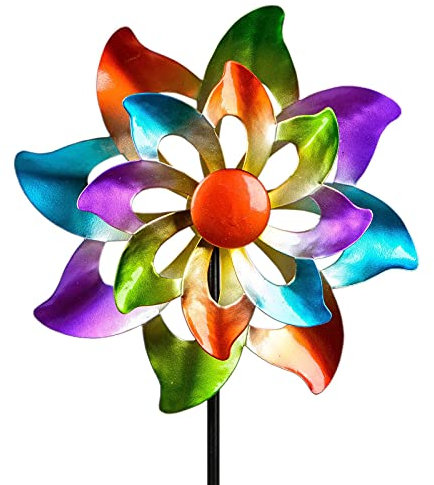 Buntes Windrad Blume für den Garten aus Metall Windspiel Windmühle 110cm