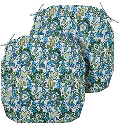 Magpie Fabrics Indoor Outdoor Cushion Cover Replacement 2 Pack, NO Insert! Water Repellent Slipcover with Ties Decor for Patio Garden Chair Seat Sofa Bench Wicker(Botanical Blue Green, 20x18x4 Inch)