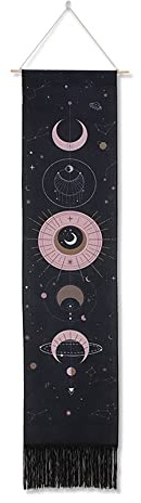CENPEK Wandteppich, Motiv: Mond, Bohemian-Phase, Wandbehang, Kunst-Tapisserie für Zimmer, Schwarz, 164 x 40 cm