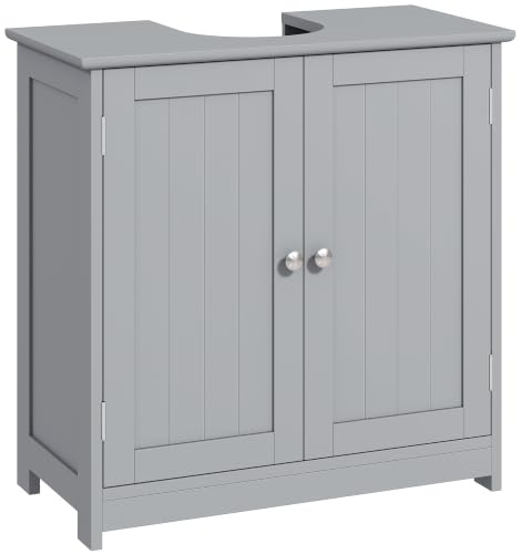 kleankin Under Sink Bathroom Cabinet, 2 Doors, Adjustable Shelf, Grey | Freestanding Under Sink Cabinet, for Basin without or with Pedestal