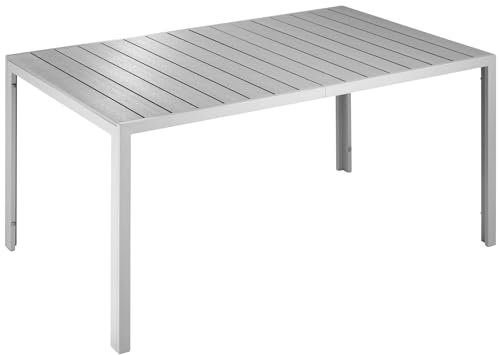 tectake® Gartentisch, Outdoor Esstisch, Balkontisch in Holz Optik, Terrassentisch mit Aluminiumrahmen, Gartenmöbel wetterfest, 150 x 90 x 74,5 cm, Tisch für Garten, Lounge, Sitzgruppe - Silber/grau