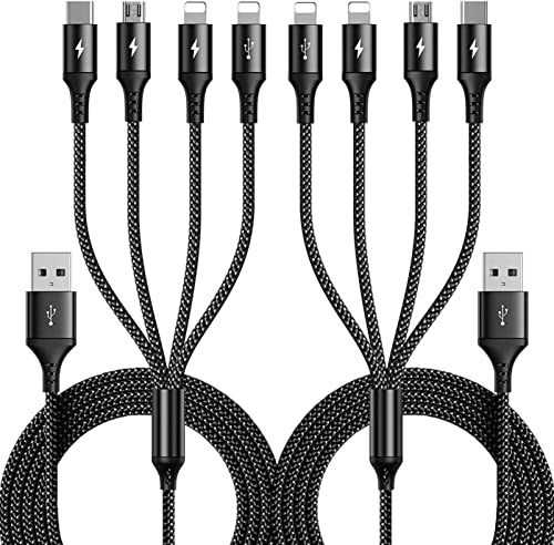 RULUS 4 i 1 lång multi laddningskabel (2-pack/3 m) multi USB-kabel 4a snabbladdningskabel vävd nylon USB-kabel