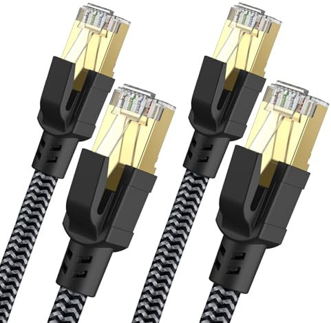 CABNEER Cat 8 Ethernet Kabel 1M 2-Stücke, 40Gbps Netzwerkkabel Hochgeschwindigkeits 2000MHz S/FTP Ethernet Kabel, Gigabit RJ45 Nylon Geflochtener LAN Kabel, Patchkabel für PS5/4 Router Modem