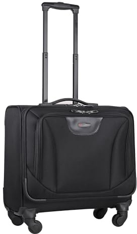 JLY Business Carry-on Soft Suitcase, 15.6 inch Laptop, Pilot Roller Case, Executive Cabin Bag, Anti-Theft, 4 Spinner Wheels, Overnight Trolley Bag, Hand Luggage, British Airways, Black