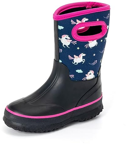 FUNCOO PLUS Kids Neoprene Rubber Wellies for Boys Girls, Mud Wellies Booties Thermal Wellington Wellies Rain Snow Boot, Soft Lined for Outdoors, Walking, Files, School Size 12 UK Child