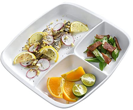 Fodalob Gewichtsmanagement-Geschirr - Portionskontrollplatte 10 Zoll | Quadratische Teller aus Porzellan mit weißen Unterteilungen für Erwachsene - My Plate Diätteller 1 Stück