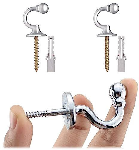 Tie Back Hooks for Curtains - 2 Pcs U Shaped Heavy Duty Metal Ball End Tieback Hooks - Curtain Holder Screw in Keys Coat Hanger Hook