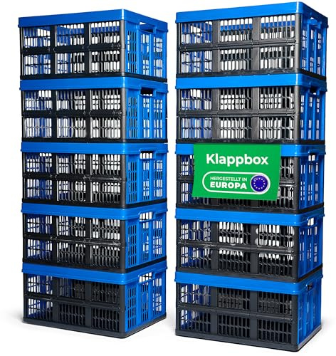 Novaliv Klappbox 45l Blau 10er Set - Faltbare Korbbox mit praktischen Tragegriffen - Vielseitige Aufbewahrungsbox