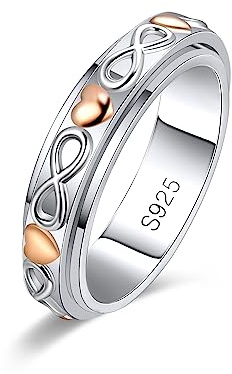 MYBELLNA Fidget Ring für Angst für Frauen 925 Sterling Silber Entlasten Spinner Ringe Ewige Liebe Band Ring ADHD Autismus Stress Entlastung für Frauen Mom Männer (62（19.8）, Love-1)