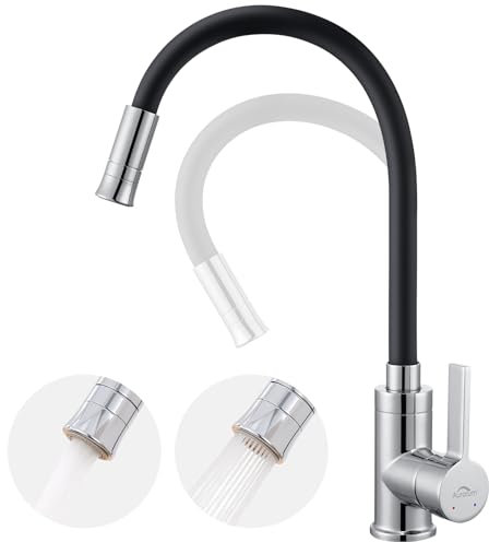 Auralum Flexibler Wasserhahn Küche Schwarz, Küchenarmatur Schwarz mit 2 Strahlarten, Hochdruck Armatur Küche, 360° drehbar Mischbatterie Küche, Spültischarmatur mit wassersparendem Strahlregler