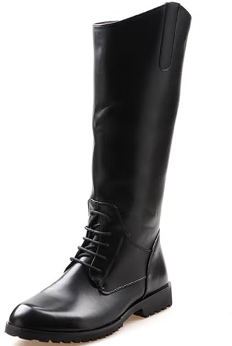 ANUFER Hombre De Vestir Debajo de la Rodilla Puntera Puntiaguda Botas de Caballero Cuero de Microfibra Cremallera Trasera Botas de Montar Negro SD5A1102 EU43