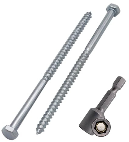 SKIR'CO (60 pièces) Vis à bois à tête hexagonale en acier zingué M5 x 100 mm, tire-fond DIN 571, tire-fonds (avec embout hexagonal magnétique)