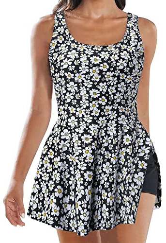 Swimming Costume Women Two Piece Women Plus Size Swimsuits 2 Pieces Bathing Suit Blouson Tops with High Waisted Swim Shorts Athletic Swimwear Bottom for Ladies UK Birthday Gifts for Women Sale