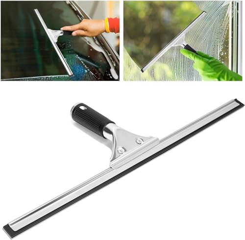Limpiacristales de Acero Inoxidable para Baño y Mampara, Escobilla de Goma para Ventana, Rasqueta Limpiacristales para Ducha con Labio de Goma, 40cm