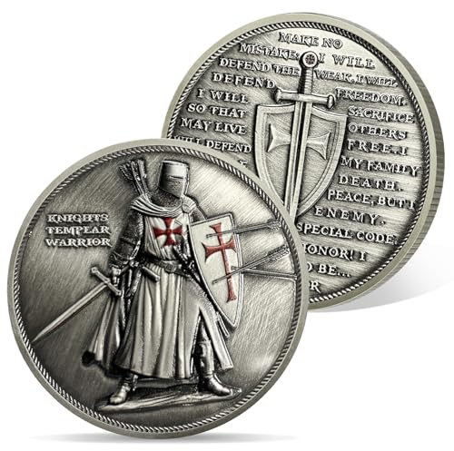 AtSKnSK Tempelritter Herausforderungs Münze inspirierende religiöse Münze Rotes Kreuz Krieger Chip Medaillon christliches Christus Rotes Kreuz Erinnerungs Geschenke für Männer Damen (Ritter im Stehen)