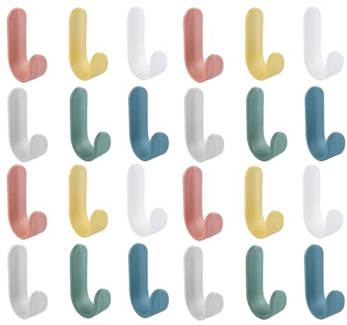 RJFUJP 24 Pcs Heavy Duty Stick on Hooks for Hanging Kitchen Utensils, Handbags, Umbrella, Keys, Etc.