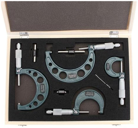 DAISHUJIE Außendurchmesser-Mikrometer 4-teiliges Außenmikrometer-Set, Maschinistenwerkzeug, 0–4 Zoll, 0–100 mm, 4 Präzisionen, 0,01 mm Genauigkeit, Hartmetall-Mikrometer-Set, Messwerkzeug