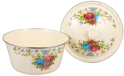 Hoement Ciotola Smaltata Vintage Con Coperchio Resistente e Versatile Per Cucina e Conservazione Design Semplice e Materiale Ecologico