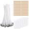 Lrocotanc Kit de Mechas para Velas - 100 Mechas de 20 cm Algodón, 100 Adhesivos y 10 Soportes de Madera, Ideal para DIY en la Fabricación de Velas y Candelabros