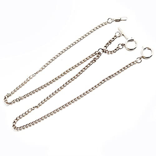 ZHENGCI Taschenuhr-Kette für Herren, doppelte Albert-Kette, Taschenuhr, Panzerkette, Antik-T-Bar, Uhrenkette für Taschenuhr, Schlüssel, Anhänger