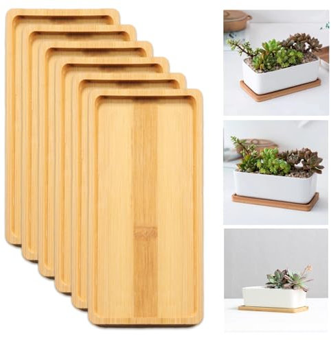 Puedno 6 Stück Bambus Tablett Klein, Rechteckige Holztablett Kleines, Holz Servierplatte, Holz Rechteckige Holztabletts, Bambustablett Klein für Untersetzer Tee Kaffee Kuchen