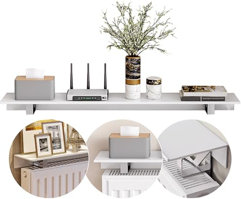 Etagere Radiateur à Poser Sans Percer,Support Tablette Radiateur,Étagère sur radiateur,Tablette pour Radiateur,Cache Radiateur Flottantes en Aluminium,pour Le Rangement et la Décoration,Blanc(50cm)